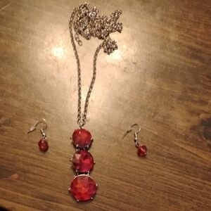 Elegant Red and Silver Jewelry Set